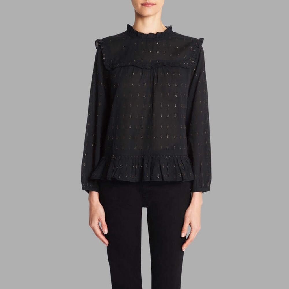 Joie Gianella Blouse XXS Caviar + Gold Metallic Clip Dot